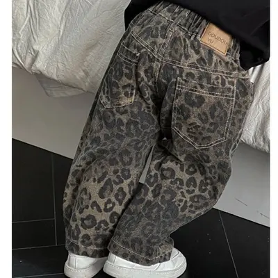 Boys' Autumn Jeans, Leopard Print, Straight-Leg