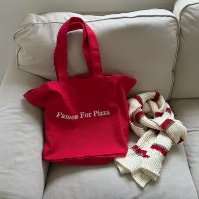Red Letter Print Canvas Tote Bag with Large Capacity