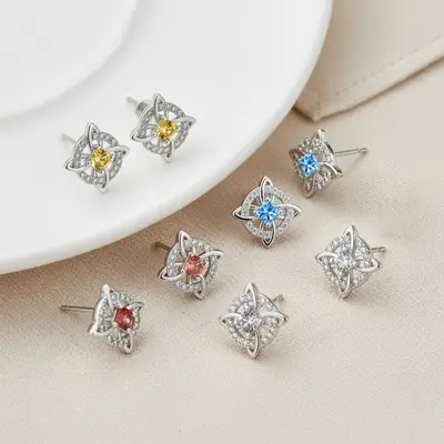 Grenzüberschreitende S925-Sterlingsilber-Keltische Knoten-Ohrstecker für Frauen, modische hochwertige Ohrringe mit Zirkonia, einzigartige persönliche Ohrringkollektion