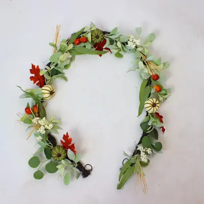 Autumn Thanksgiving Wreath with Pumpkin, Eucalyptus and Acorn Leaves, Rattan Decoration - 12