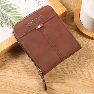 ENDAYCON Men's Short Horizontal Wallet with Zipper Coin Pocket - 8