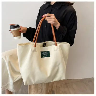 Korean Style Canvas Handbag for Women, Large Casual Shoulder Bag
