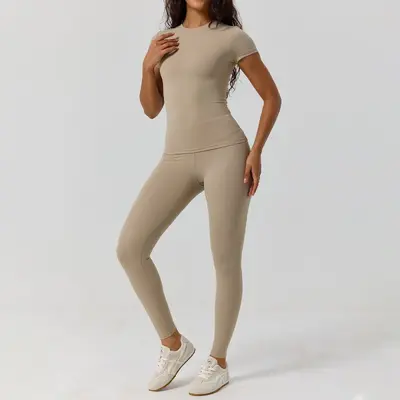 Kadın Yoga Kıyafeti İki Parça Set, Çıplak His, Bahar Yaz Spor - 3