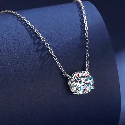 S925 gümüş moissanit kolye, 1 karat, dört pençeli PT950 kaplama - 4