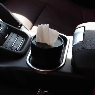 Car trash can, mini storage box for car, interior accessories, creative storage space for round car.
