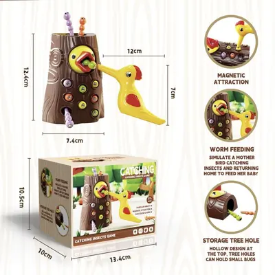 Children's Magnetic Woodpecker Toy, Educational Fishing Game - 12