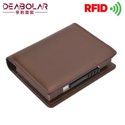 Men's Short Wallet with Automatic Pop-Up Aluminum Alloy Card Holder, RFID Protection - 4