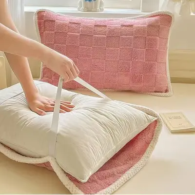 Mercan Polar Yastık Havlusu 2'li Set, Kış İçin Sıcak, Saç Yağı Korumalı, Kaymaz - 10