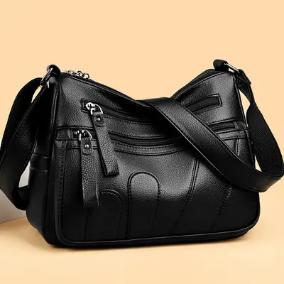 Women's Cowhide-Look Crescent Shoulder Bag, Soft Faux Leather