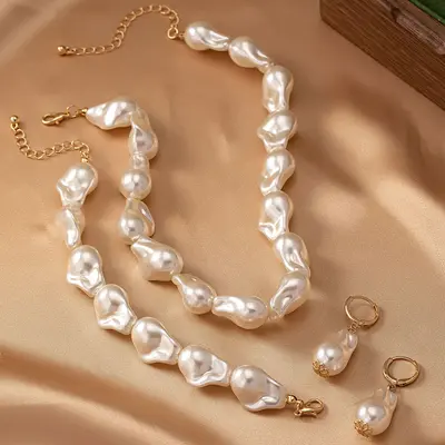 Irregular Pearl Necklace, Bracelet and Earring Jewelry Set for Women - 5