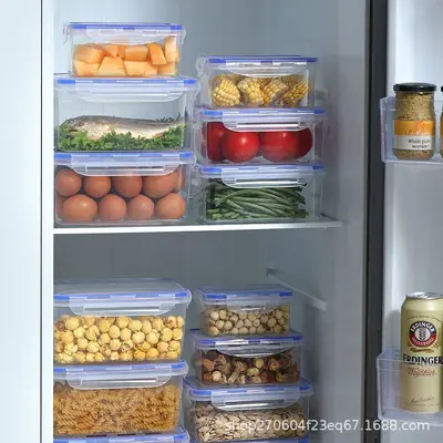 Lebensmittelqualität Kühlschrankbehälter für Gemüse Mikrowellen-hitzebeständige Kunststoff-Essensbox Obst-Lagerbehälter rechteckig mit Deckel versiegelt