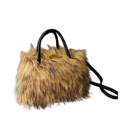Women's Large Capacity Long-Haired Tote Bag, Contrast Color, Soft Structure - 5