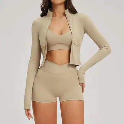 Yoga-Set mit nacktem Gefühl, dreiteiliges Set für Damen