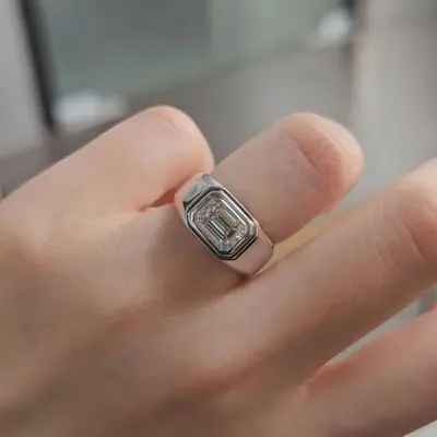 925 Sterling Silver 2-Carat Moissanite Emerald-Cut Men's Ring