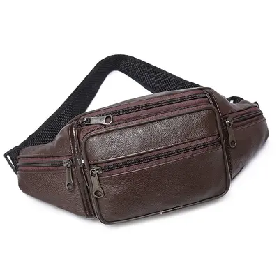 Men's Waist Bag, PU Leather Chest Bag, Multifunctional Outdoor Running Phone Bag