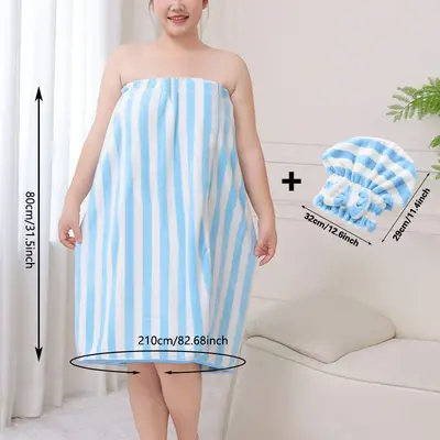 Sınır Ötesi Baskılı Bandeau Elbisesi Banyo Şapkası Kadın Ev Kullanımı Yazlık Banyo Havlusu Yumuşak Banyo Robası Su Emici Saç Kurutma Şapkası İki Parçalı Set - 13