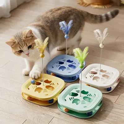 Katzen-Spielplatte mit Federglöckchen-Angel - 4