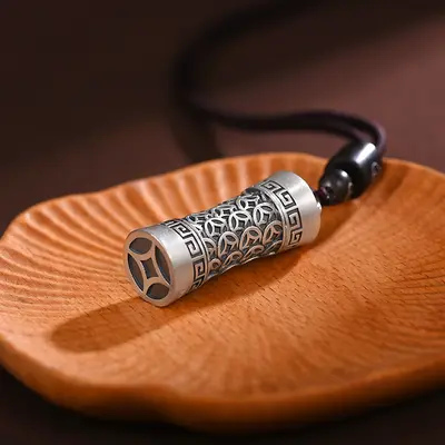 Openable Thai silver cloud mantra pendant, pure silver necklace - 5
