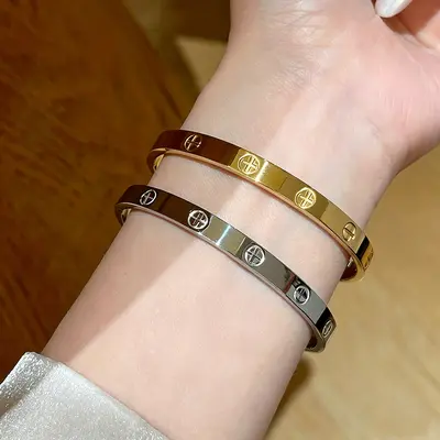 18K titanyum çelik bilezik kadın, elmas taşlı tasarım - 3