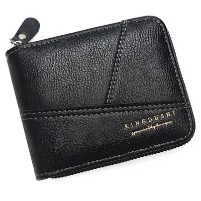 Men's Short Chain Wallet with Lychee Pattern Patchwork, Tri-fold Flap Coin Purse - 5