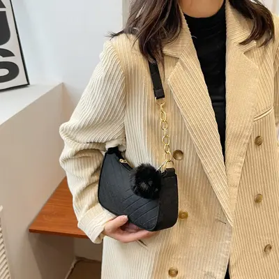 Women's Fuzzy Crossbody Bag, Retro Style, Small Square - 4