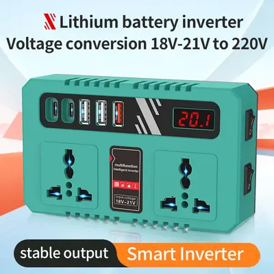 21V to 220V Inverter for Lithium Power Tool Battery, USB Charging Lamp