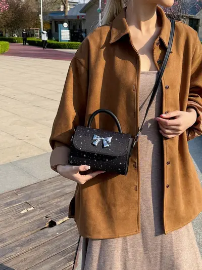 Women's Small Square Crossbody Bag, Minimalist Textured Single-Shoulder Bag - 2