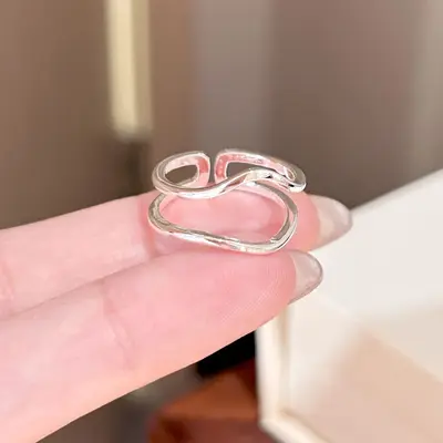 简约锆石素圈戒指女小众轻奢高级感食指戒不掉色开口指环新品 - 12