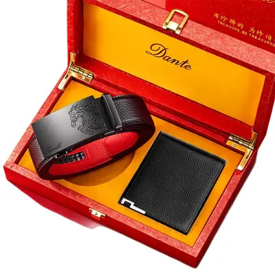 Father's Day Valentine's Day Luxury Gift Men's Automatic Buckle Leather Belt Wallet Set Genuine Cowhide Hot-Selling Online Waistband - 6