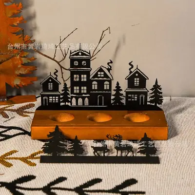 Wooden Christmas Tree Candle Holder with Solid Wood Base - 7
