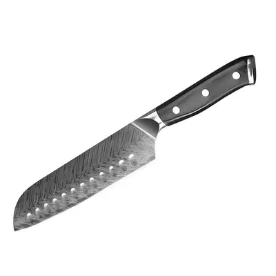 Damascus Pattern Chef Knife Set with Santoku Knife, Black Wood Handle - 10