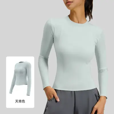 Dar Kesim Uzun Kollu Yoga ve Fitness T-Shirt, Bisiklet Yaka, Koşu için - 13