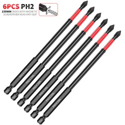 150mm 6 inç PH2 manyetik tornavida ucu S2 çelik 1/4 inç altıgen saplı - 11