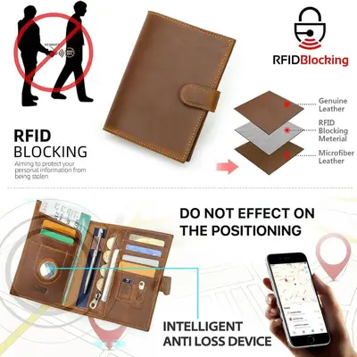 Vintage pasaport cüzdanı RFID korumalı gerçek deri