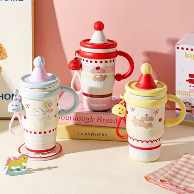 Paslanmaz Çelik Termos Kupa, Saplı ve Pipetli, 600 ml Büyük Kapasite - 2