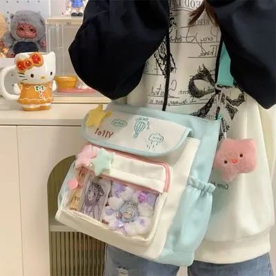 Tatlı işlemeli büyük kapasiteli tote çanta şeffaf çubuk darı ağrı çantası tek omuz öğrenci crossbody çanta kadın sevimli