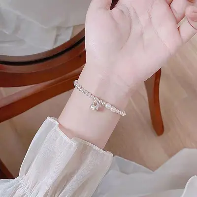 S925 Gümüş Bilezik, İnci, Minimalist Tasarım
