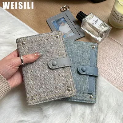 Retro denim pasaport cüzdanı ve kart çantası, taşınabilir belge saklama