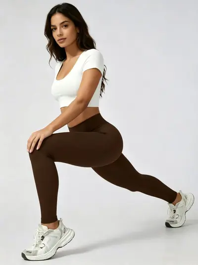 Pfirsich-Yoga-Leggings, hoher Bund, Po-Lifting, Pilates, Laufen