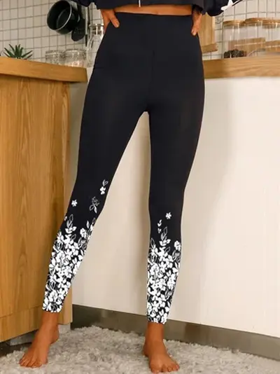 Damen-Stretch-Leggings, High-Waist-Yogahose mit Print - 10