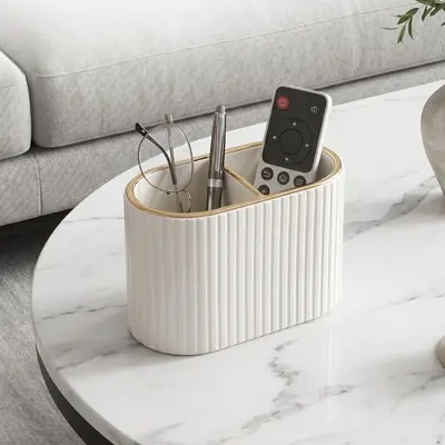 Light Luxury Oval Pen Holder and Desktop Storage Box for Office - 9