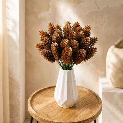 Künstlicher Tannenzapfen-Blumenstrauß 27 cm Trockenblumen-Optik Weihnachtsdeko