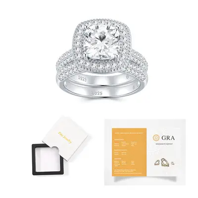Classic S925 Sterling Silver Inlaid Ring with D-Color Moissanite - 8