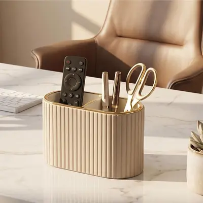 Light Luxury Oval Pen Holder and Desktop Storage Box for Office - 11