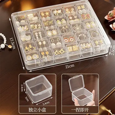 首饰收纳盒耳钉耳环耳饰项链串珠存放饰品抗氧化透明迷你小型盒子 - 9