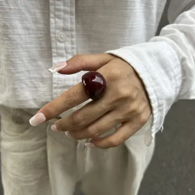 European and American cross-border transparent colored resin ring niche retro stacked curved wide finger ring - 9