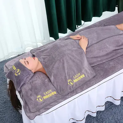 Beauty Salon Towel Set with Head Wrap and Bed Sheet Towel with Hole - 13