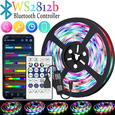 5V USB RGB LED Şerit, WS2812B, Bluetooth Kontrollü Masaüstü Ambiyans Işığı - 8