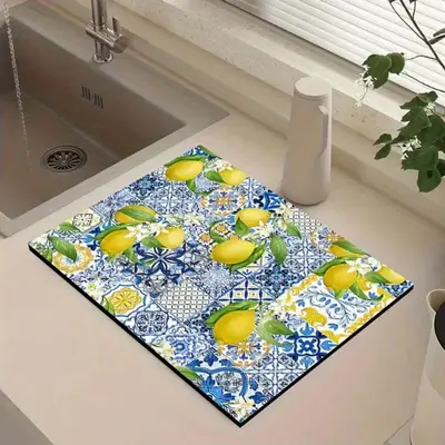 3D Limon Desenli Diatomit Su Emici Mat, Hızlı Kuruyan Mutfak Süzme Matı - 11