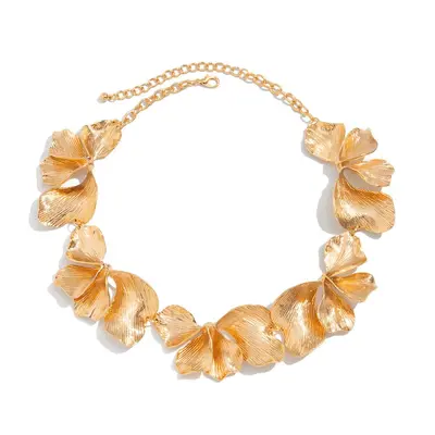 Necklace, metallic floral, European style, elegant, minimalist